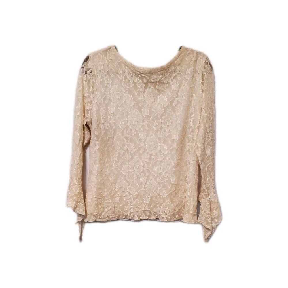 VINTAGE LEW MAGRAM XL White Lace Long Flowy Sleeve Fairy Top Flutter Coquette